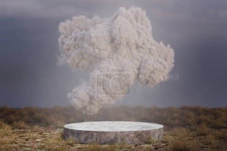 Téléchargez les photos : 3 d rendu d'un podium vide avec une fumée sur le sol - en image libre de droit