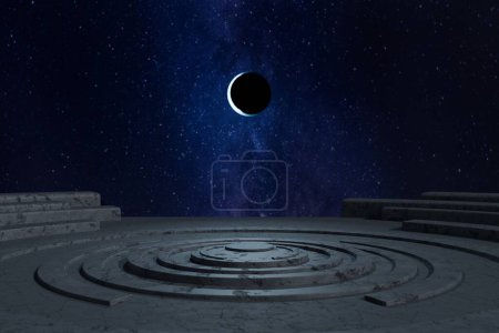 Téléchargez les photos : 3 d rendu de la lune et de la lune dans la nuit - en image libre de droit