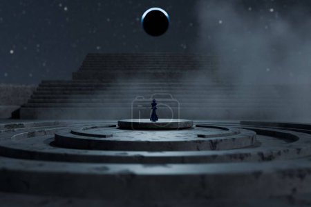 Foto de Silueta de una joven con una linterna en el fondo de la luna. - Imagen libre de derechos