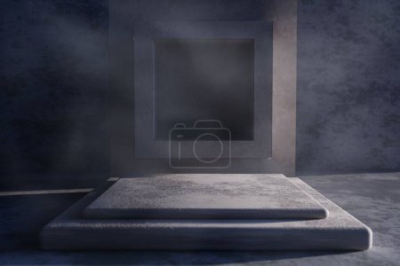 Photo for Empty concrete podium with dark wall. mock up for display, product presentation, 3 d rendering - Royalty Free Image