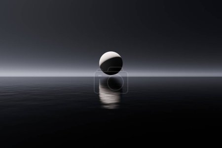 Téléchargez les photos : 3 d rendu, fond abstrait avec une sphère et des vagues blanches. - en image libre de droit
