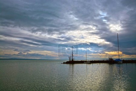 Photo for Harbour of Balatonkenese in November at lake Balaton - Royalty Free Image