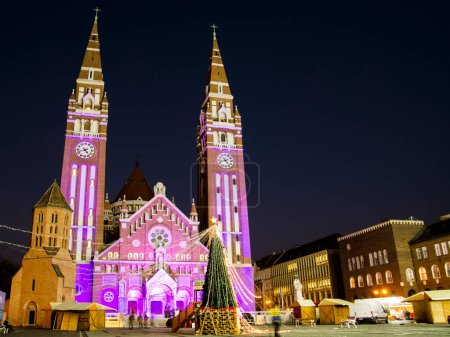 Photo for The Votive Church and Cathedral of Our Lady of Hungary in the evening on World Prematurity Day 2022 - Royalty Free Image