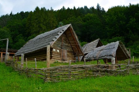 Photo for Wooden Celtic house in Archaeological museum Havranok in Slovakia - Royalty Free Image