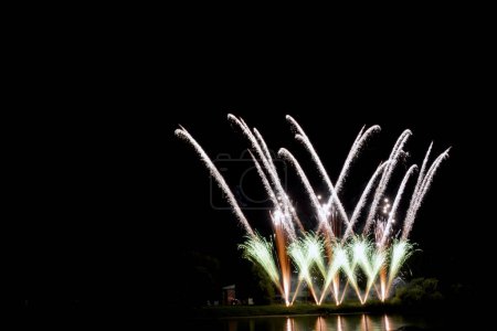 Fireworks in Szeged near the Tisza river at night