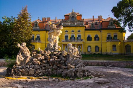 Fountain in front of the Karolyi Caste in Nagymagocs in Hungary
