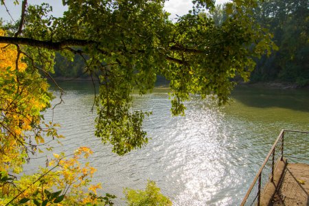 Río Tisza cerca de Martely y Szeged en otoño en el puerto abandonado