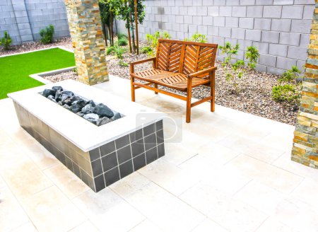 Rear Yard Raised Fire Pit With Wooden Bench
