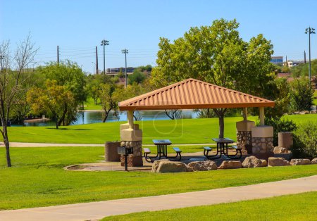 Photo for Covered Picnic Pavillion At Lock Park - Royalty Free Image