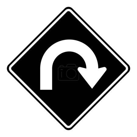 Téléchargez les illustrations : Black and white hairpin curve sign isolated on white background - en licence libre de droit