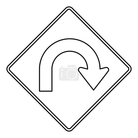 Téléchargez les illustrations : Hairpin curve sign isolated on white background. Outline icon. - en licence libre de droit