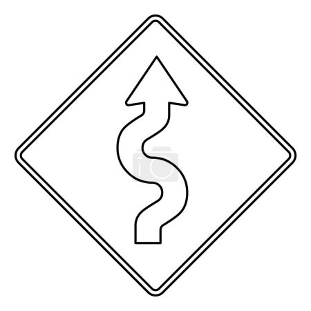 Téléchargez les illustrations : Winding road sign isolated on white background. Outline icon. - en licence libre de droit