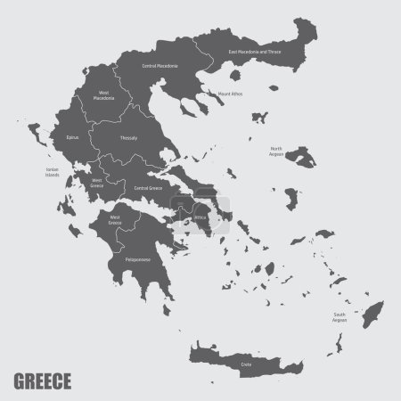 Ilustración de Mapa administrativo de Grecia con etiquetas, Europa - Imagen libre de derechos