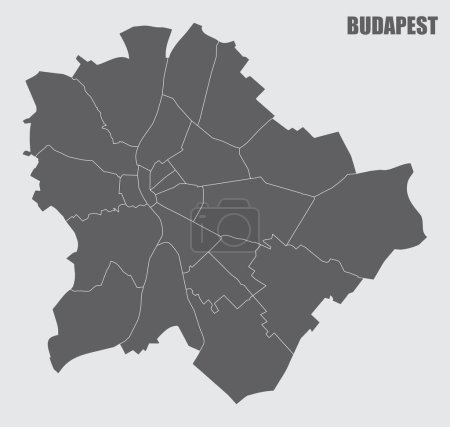 Mapa administrativo de Budapest aislado sobre fondo gris, Hungría