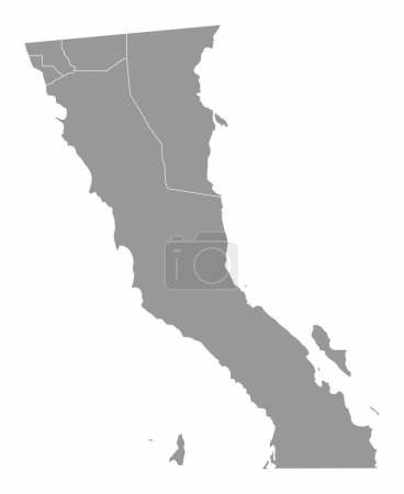 Téléchargez les illustrations : Basse-Californie carte administrative isolée sur fond blanc, Mexique - en licence libre de droit