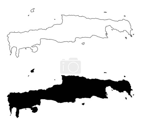 Illustration for The black and white Crete Island silhouette maps, Greece - Royalty Free Image
