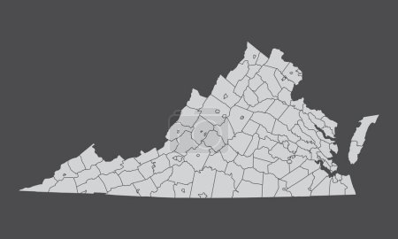 Ilustración de El mapa administrativo del estado de Virginia aislado sobre fondo oscuro - Imagen libre de derechos