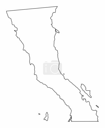 Téléchargez les illustrations : Carte des contours de la Basse-Californie isolée sur fond blanc, Mexique - en licence libre de droit
