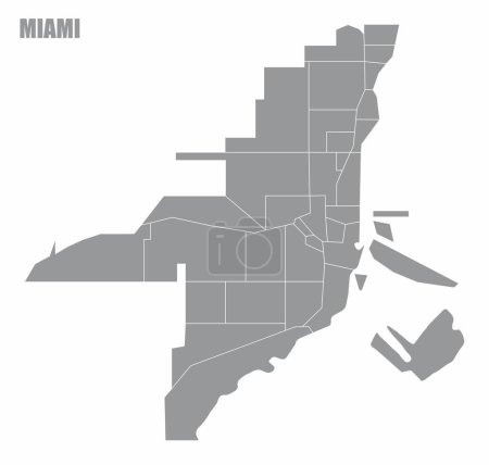 Téléchargez les illustrations : Miami carte administrative isolée sur fond blanc - en licence libre de droit