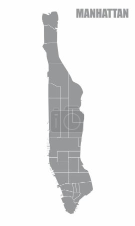 Téléchargez les illustrations : Carte administrative de Manhattan isolée sur fond blanc - en licence libre de droit