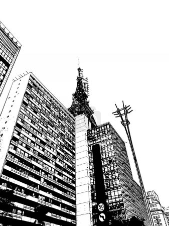 Illustration for The Paulista Avenue black and white illustration, Sao Paulo, Brazil - Royalty Free Image
