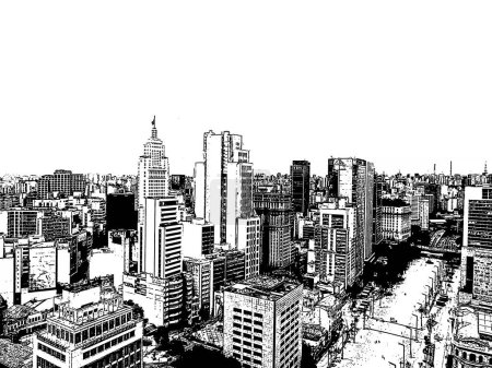 Illustration for The downtown skyline black and white illustration, Sao Paulo, Brazil - Royalty Free Image