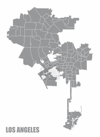 Téléchargez les illustrations : Carte de la ville de Los Angeles avec des arrondissements isolés sur fond blanc - en licence libre de droit