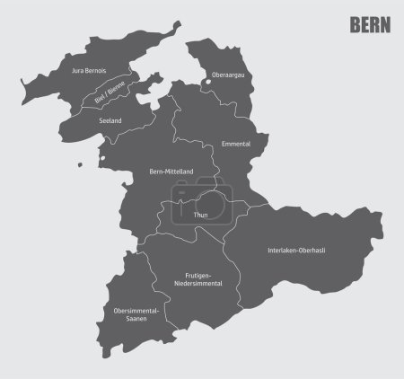 Téléchargez les illustrations : Berne Carte administrative du canton isolée sur fond gris, Suisse - en licence libre de droit