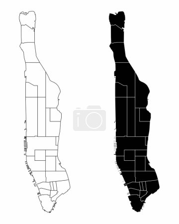 Ilustración de Los mapas administrativos de Manhattan en blanco y negro - Imagen libre de derechos