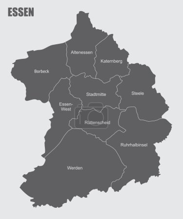 Téléchargez les illustrations : Essen carte administrative isolée sur fond gris, Allemagne - en licence libre de droit