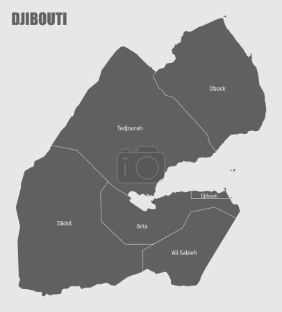 Djibouti administrative map isolated on gray background