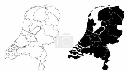 Téléchargez les illustrations : Les cartes administratives en noir et blanc des Pays-Bas - en licence libre de droit