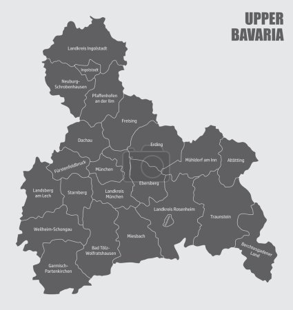 Mapa administrativo de Alta Baviera, Alemania