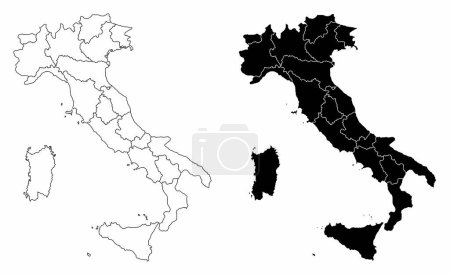 Ilustración de Los mapas administrativos en blanco y negro de Italia - Imagen libre de derechos