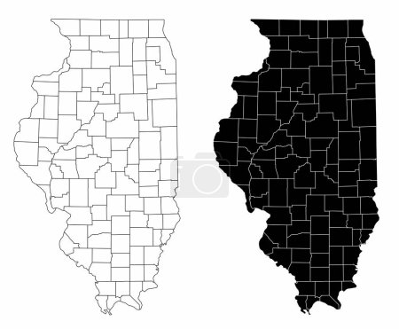 The black and white administrative maps of Illinois State, USA