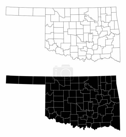Ilustración de Los mapas administrativos en blanco y negro del estado de Oklahoma, Estados Unidos - Imagen libre de derechos