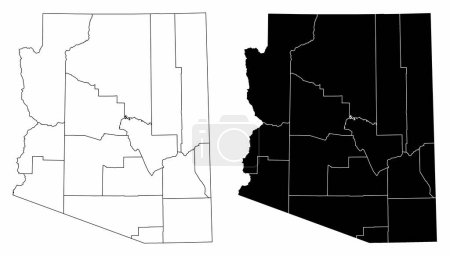 The black and white administrative maps of Arizona State, USA