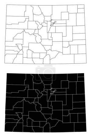 Los mapas administrativos en blanco y negro del estado de Colorado, EE.UU.