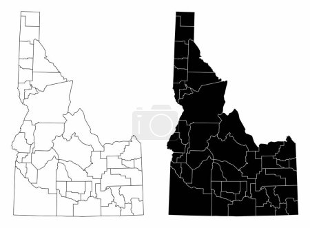 Les cartes administratives en noir et blanc de l'État de l'Idaho, États-Unis