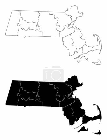 The administrative maps of Massachusetts State, USA