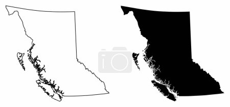 Ilustración de Los mapas en blanco y negro de la provincia de Columbia Británica, Canadá - Imagen libre de derechos