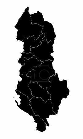 The administrative map of Albania isolated on white background