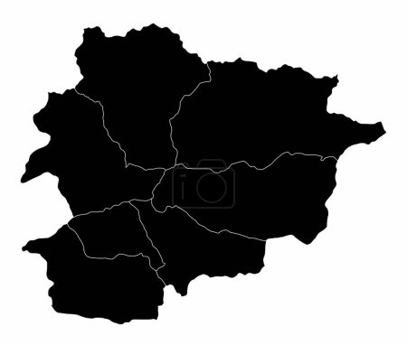 El mapa administrativo de Andorra aislado sobre fondo blanco