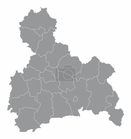 The administrative map of Upper Bavaria region isolated on white background, Germany