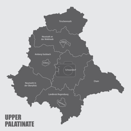 Ilustración de El mapa administrativo de la región del Alto Palatinado, Alemania - Imagen libre de derechos