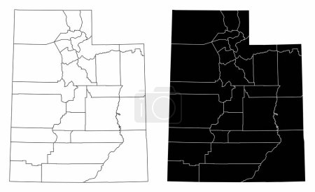 The black and white administrative maps of Utah State, USA