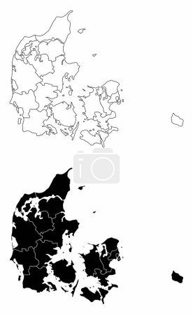 The black and white administrative maps of Denmark