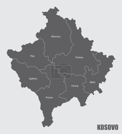 Téléchargez les illustrations : La carte administrative du Kosovo avec étiquettes - en licence libre de droit
