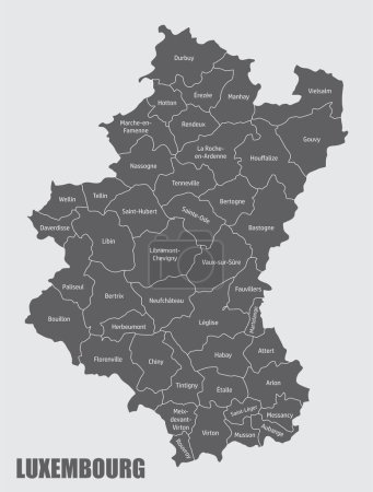Die Verwaltungskarte der Provinz Luxemburg mit Etiketten, Belgien
