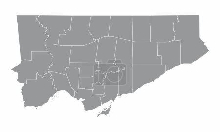 Verwaltungskarte der Stadt Toronto isoliert auf weißem Hintergrund, Kanada